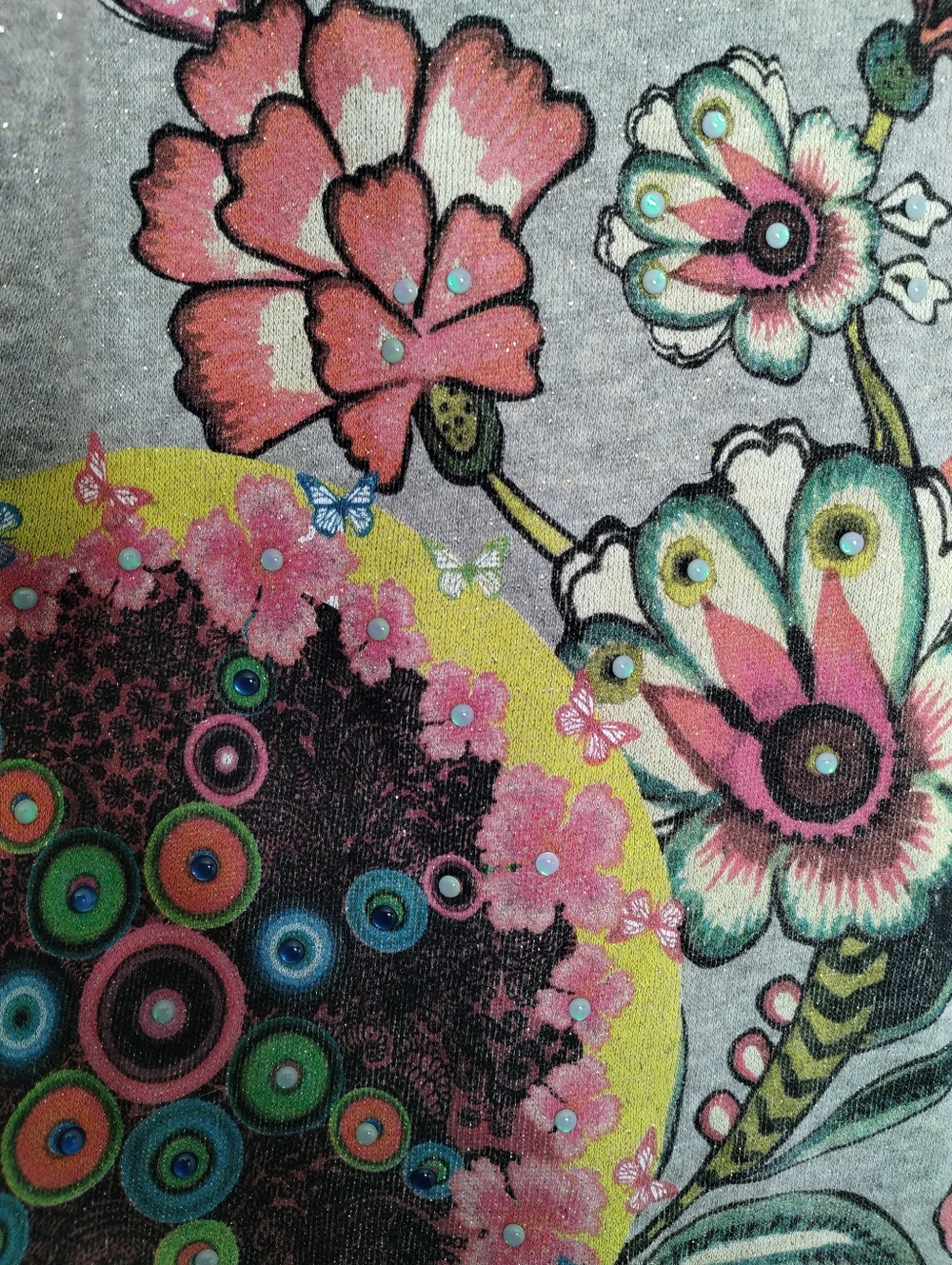 Desigual Floral Metallic Pullover Sweatshirt Women's Size Medium - Picture 2 of 6